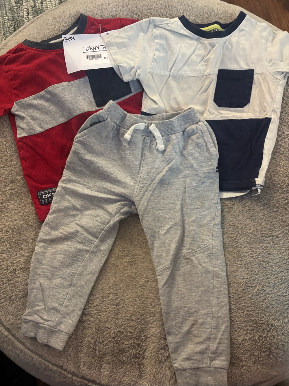 DKNY BUNDLE Kids Gray Jogger Pants - Comfortable Everyday Bottoms and 2 tshirts
